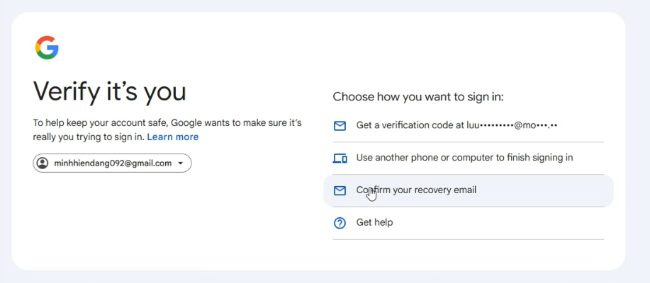 Google login page