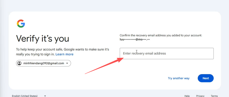 Google login page