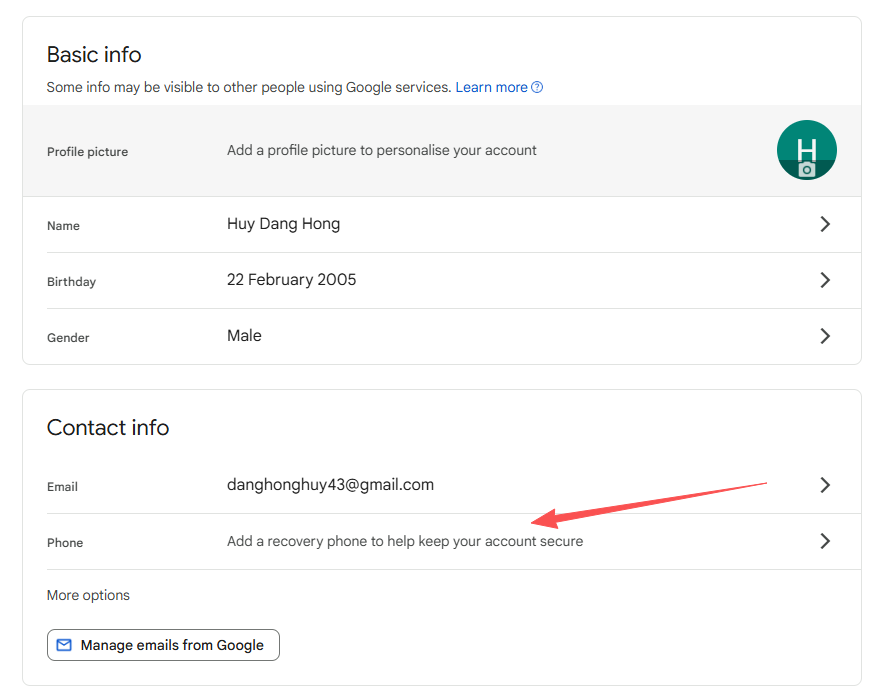 Google login page