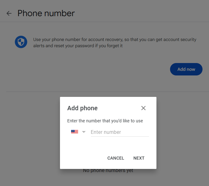 Google login page