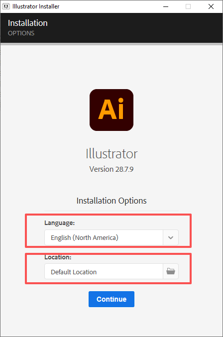 Language and location selection