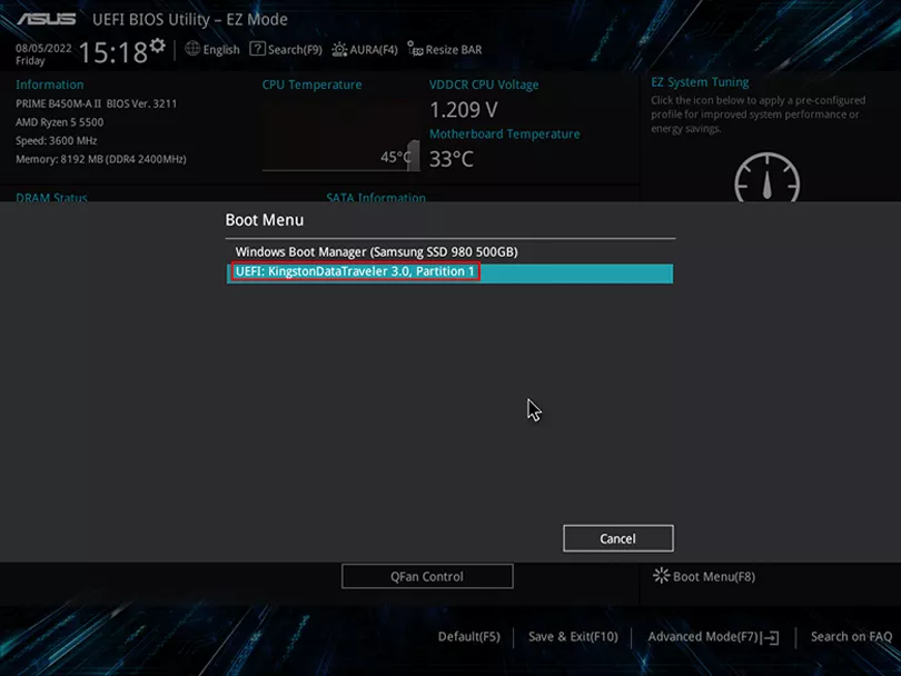 Boot keys table