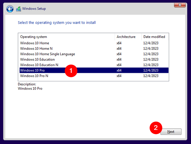 Select Windows 10 Pro